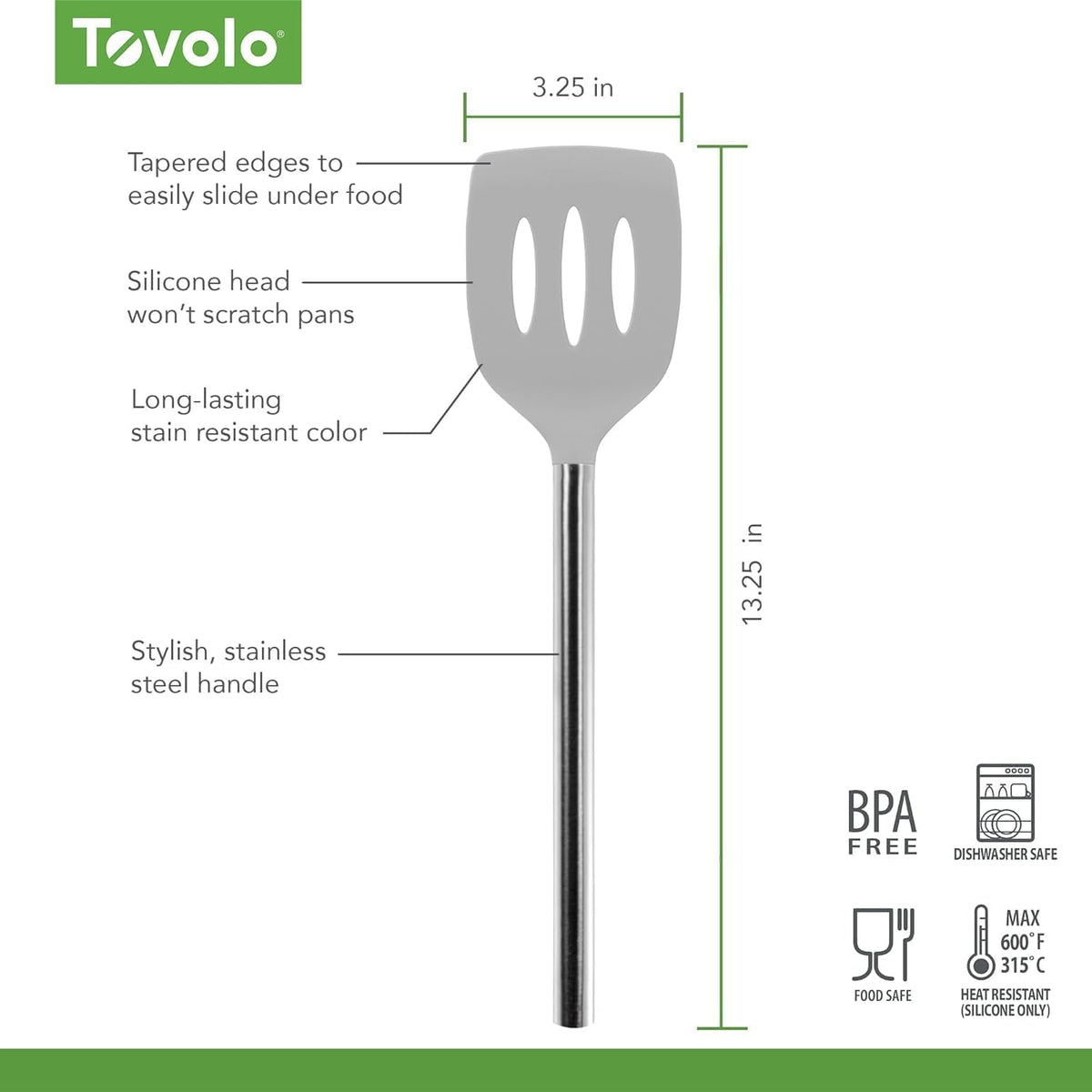 Slotted Silicone Spatula Turner Slotted Stainless Steel Handle 10" Blue Slate Heat Resistant Non Toxic BPA Free Kitchen Utensil, Silicone Egg Pancake Flipper Metal Handle Turner for Cooking
