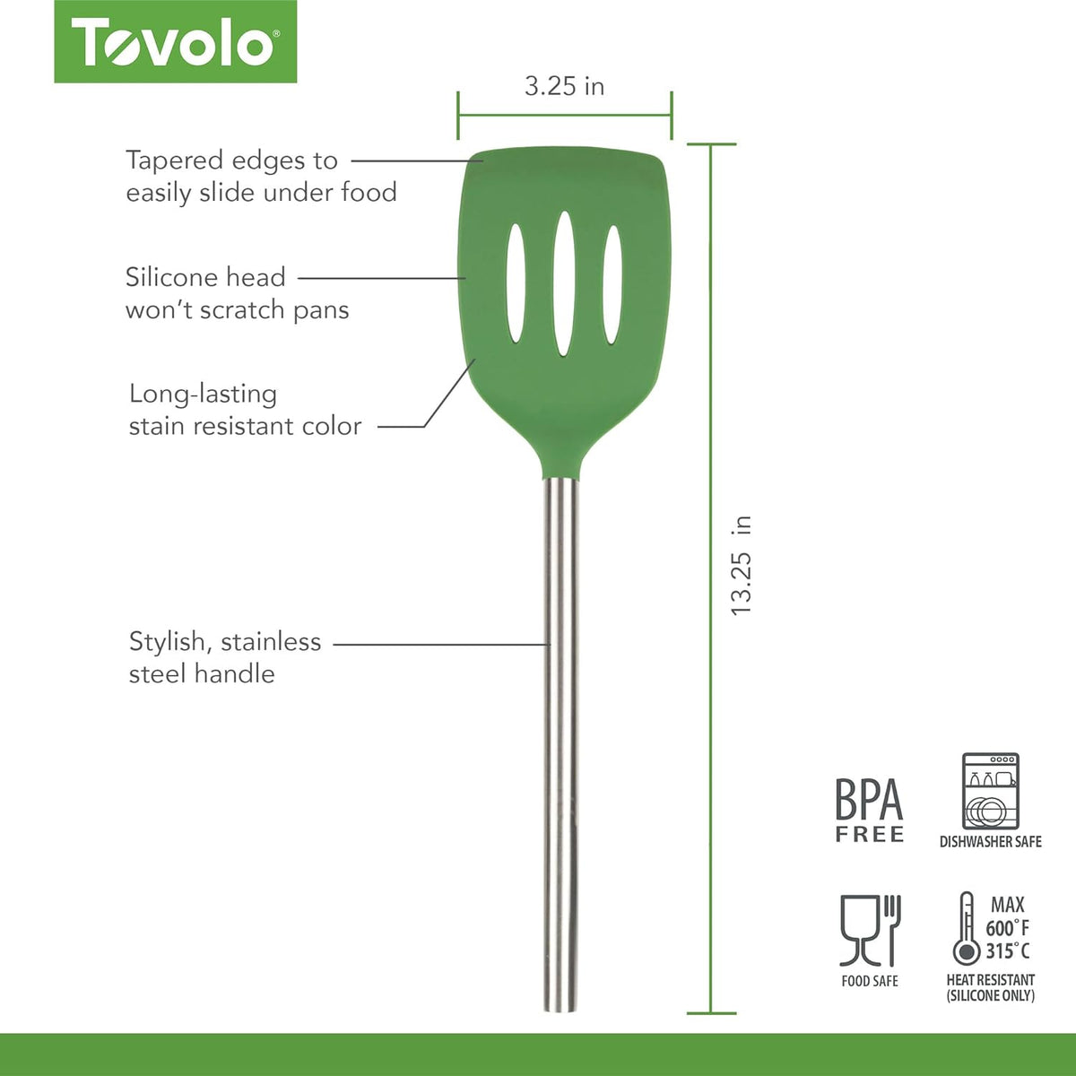 Slotted Silicone Spatula Turner Slotted Stainless Steel Handle 10" Blue Slate Heat Resistant Non Toxic BPA Free Kitchen Utensil, Silicone Egg Pancake Flipper Metal Handle Turner for Cooking