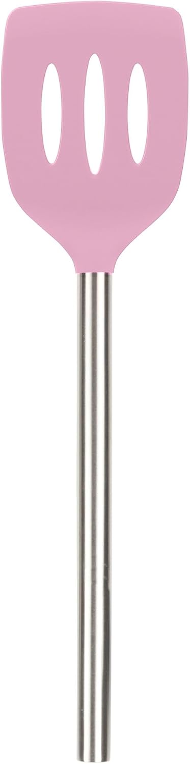 Slotted Silicone Spatula Turner Slotted Stainless Steel Handle 10" Blue Slate Heat Resistant Non Toxic BPA Free Kitchen Utensil, Silicone Egg Pancake Flipper Metal Handle Turner for Cooking