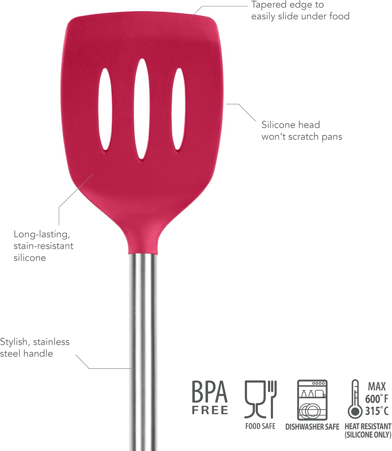 Slotted Silicone Spatula Turner Slotted Stainless Steel Handle 10" Blue Slate Heat Resistant Non Toxic BPA Free Kitchen Utensil, Silicone Egg Pancake Flipper Metal Handle Turner for Cooking
