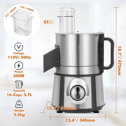 Electric Vegetable Dicer Stainless Steel Food Processor 16-Cup 300W Commercial Veggie Chopper Heavy Duty Fruits Cutter with 1/4" 3/8" 1/2" Blades Auto Discharge for Carrot Potato Onion
