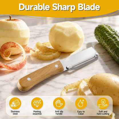 Multifunctional Vegetable Peeler, 2-in-1 kitchen peeler equipped with bottle opener, Zero Snag Wooden Kitchen Tool, Stainless Steel Peelers for Kitchen, Suitable for Fruits and Vegetables (1PCS)
