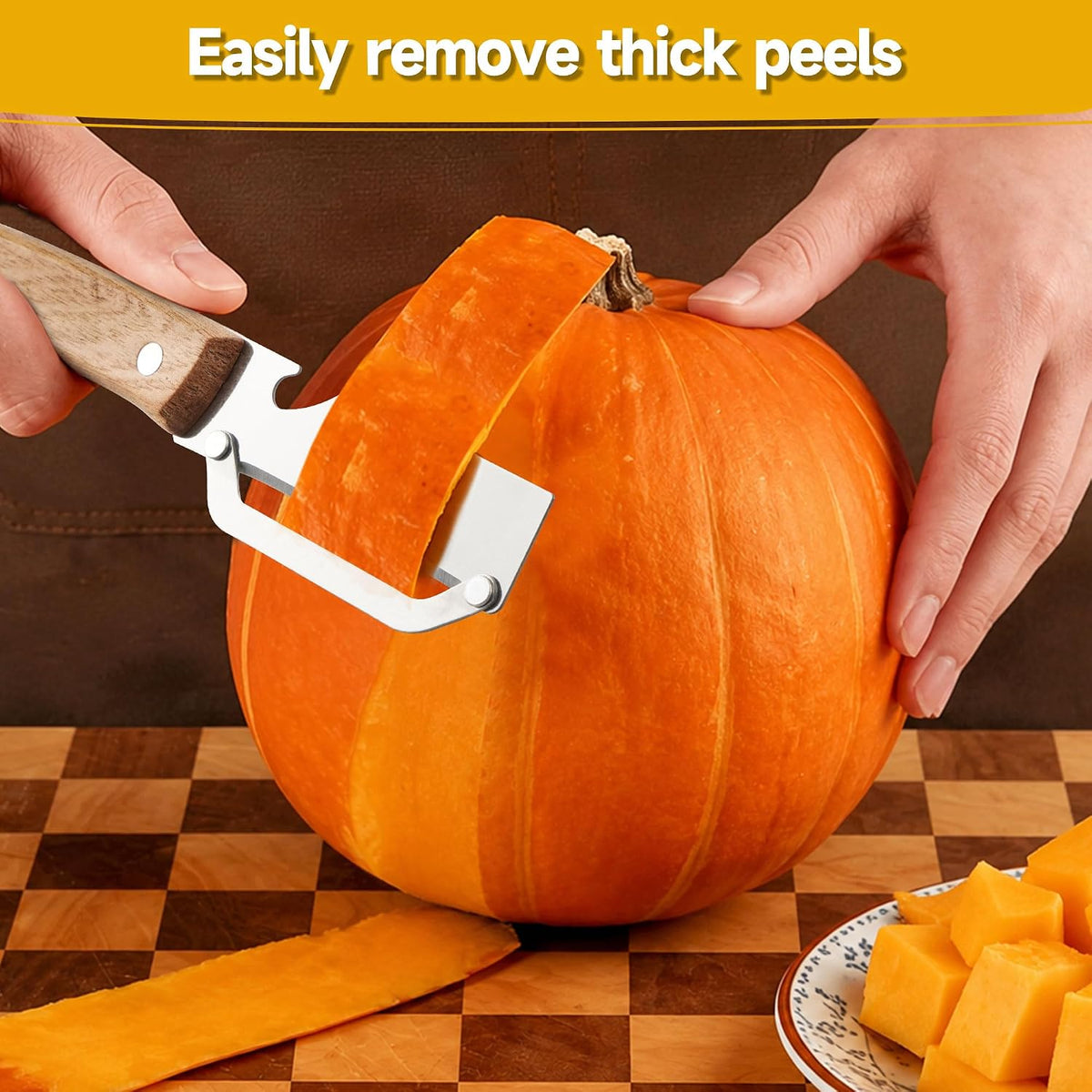 Multifunctional Vegetable Peeler, 2-in-1 kitchen peeler equipped with bottle opener, Zero Snag Wooden Kitchen Tool, Stainless Steel Peelers for Kitchen, Suitable for Fruits and Vegetables (1PCS)