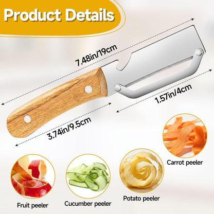 Multifunctional Vegetable Peeler, 2-in-1 kitchen peeler equipped with bottle opener, Zero Snag Wooden Kitchen Tool, Stainless Steel Peelers for Kitchen, Suitable for Fruits and Vegetables (1PCS)