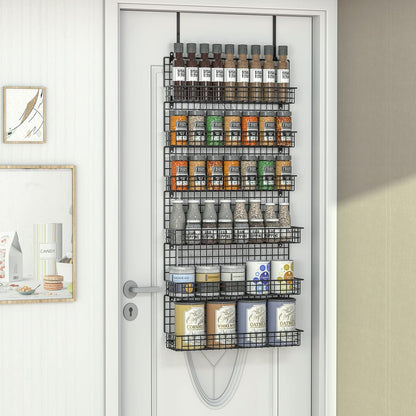6-Tier Spice Rack Organizer with Door Hook, Wall Mounted & Over the Door Spice Racks for Kitchen Pantry Door Cabinet, Two Size, Large Capacity, Black