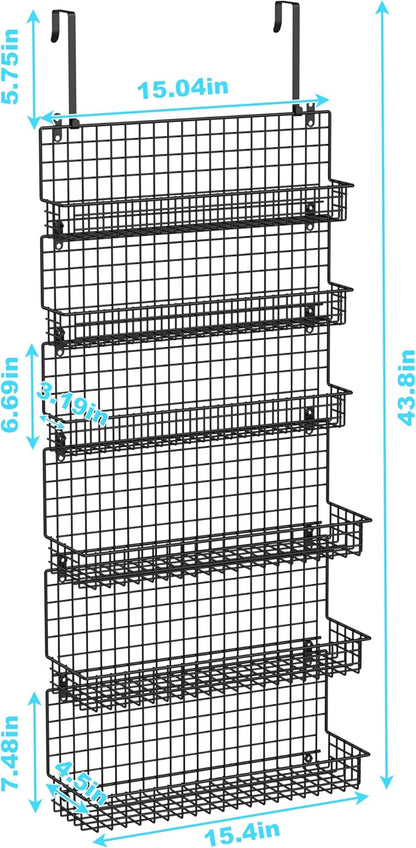 6-Tier Spice Rack Organizer with Door Hook, Wall Mounted & Over the Door Spice Racks for Kitchen Pantry Door Cabinet, Two Size, Large Capacity, Black
