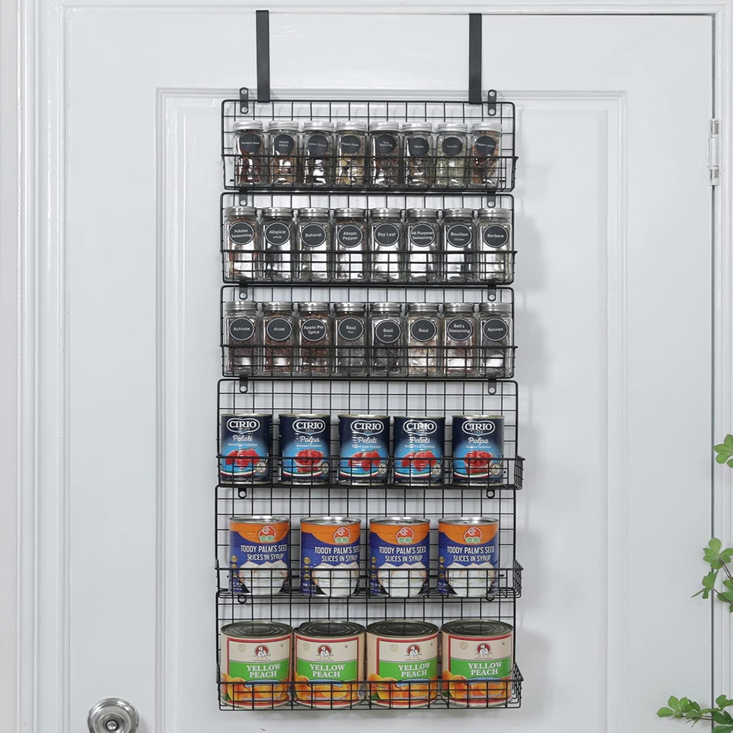 6-Tier Spice Rack Organizer with Door Hook, Wall Mounted & Over the Door Spice Racks for Kitchen Pantry Door Cabinet, Two Size, Large Capacity, Black