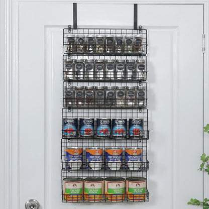 6-Tier Spice Rack Organizer with Door Hook, Wall Mounted & Over the Door Spice Racks for Kitchen Pantry Door Cabinet, Two Size, Large Capacity, Black
