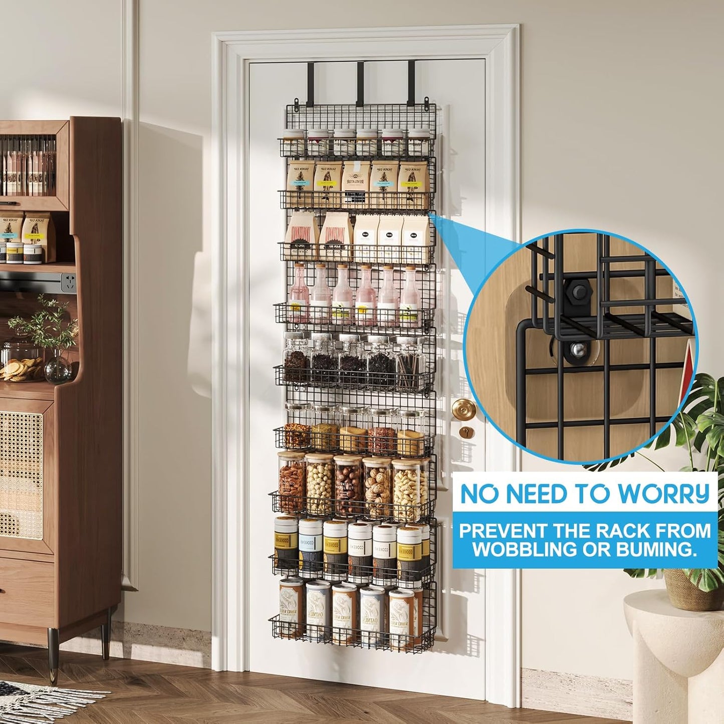 6-Tier Spice Rack Organizer with Door Hook, Wall Mounted & Over the Door Spice Racks for Kitchen Pantry Door Cabinet, Two Size, Large Capacity, Black