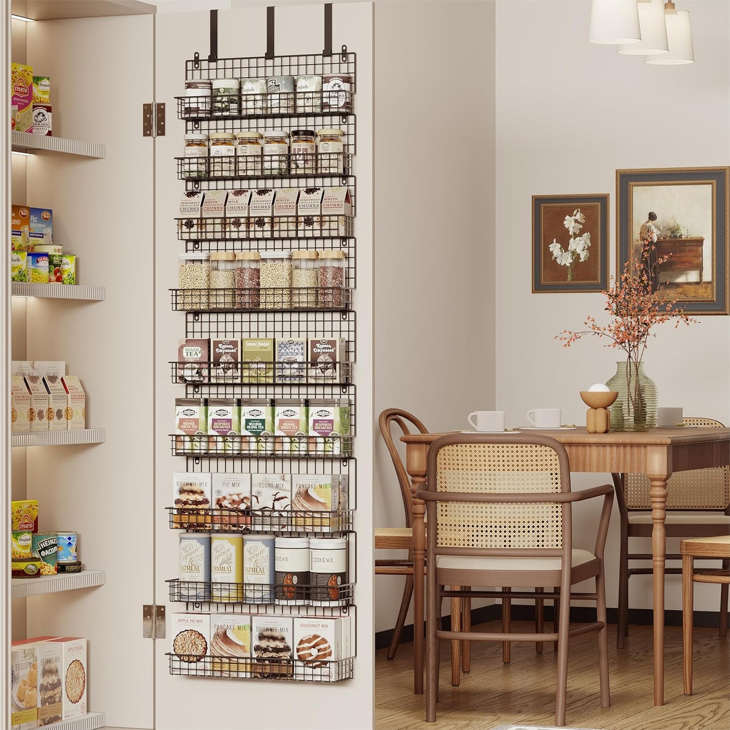 6-Tier Spice Rack Organizer with Door Hook, Wall Mounted & Over the Door Spice Racks for Kitchen Pantry Door Cabinet, Two Size, Large Capacity, Black
