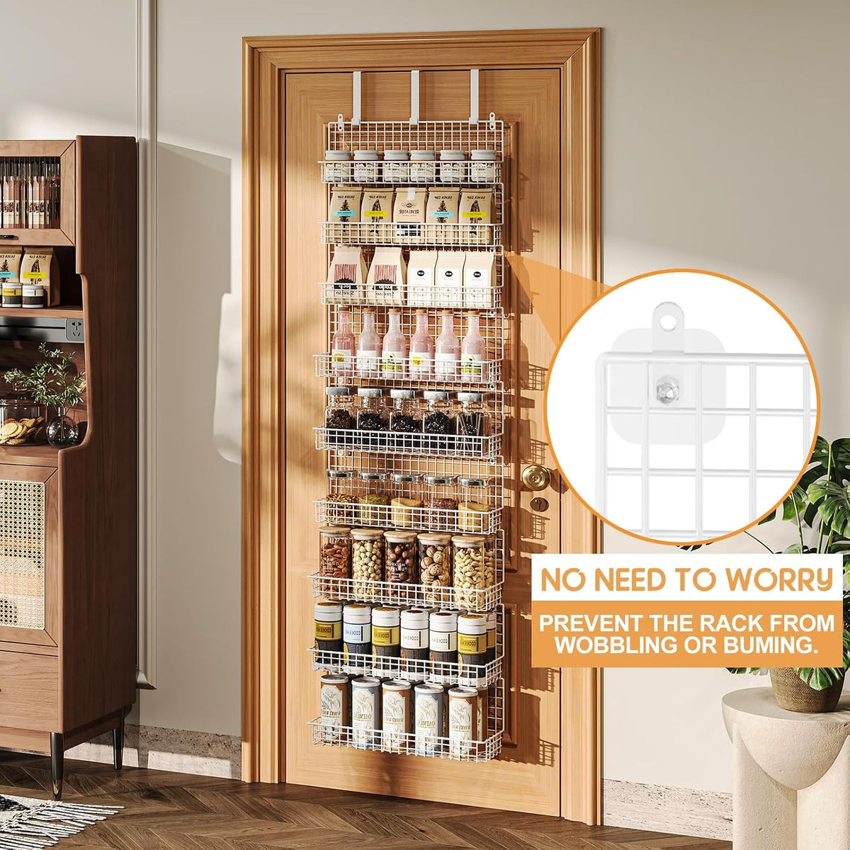 6-Tier Spice Rack Organizer with Door Hook, Wall Mounted & Over the Door Spice Racks for Kitchen Pantry Door Cabinet, Two Size, Large Capacity, Black