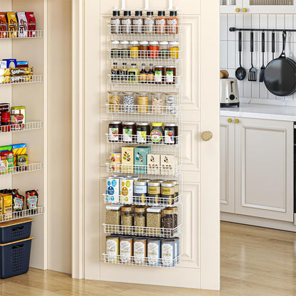 6-Tier Spice Rack Organizer with Door Hook, Wall Mounted & Over the Door Spice Racks for Kitchen Pantry Door Cabinet, Two Size, Large Capacity, Black