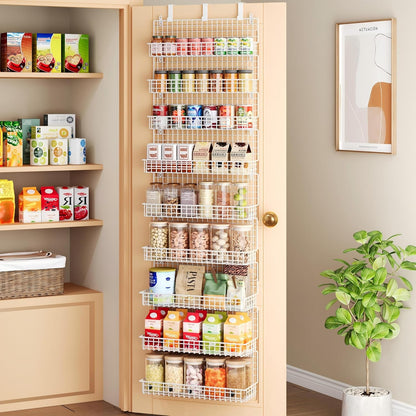 6-Tier Spice Rack Organizer with Door Hook, Wall Mounted & Over the Door Spice Racks for Kitchen Pantry Door Cabinet, Two Size, Large Capacity, Black