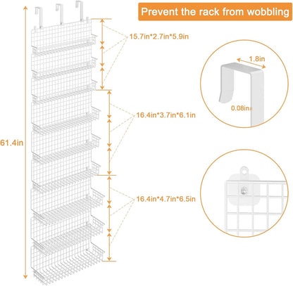 6-Tier Spice Rack Organizer with Door Hook, Wall Mounted & Over the Door Spice Racks for Kitchen Pantry Door Cabinet, Two Size, Large Capacity, Black