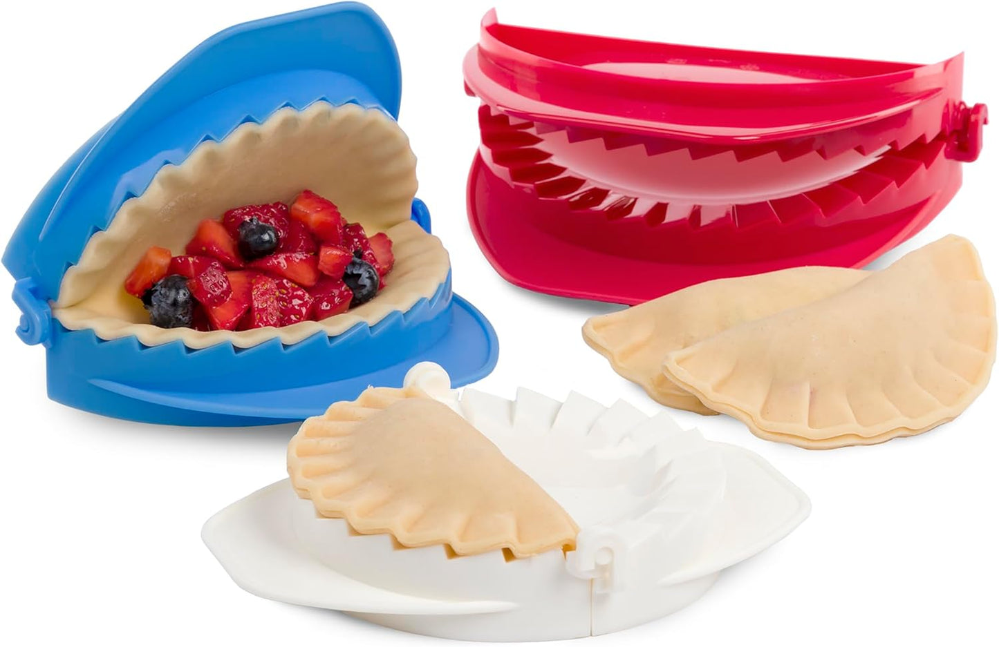 PrepWorks 3pc Dough Press Set, Pie, Empanada, & Dumpling Presses, BPA-Free | Features Dough Circle Cutter on Back of Each Press, Simply Fill, Fold, and Press to Seal