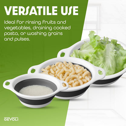 Collapsible Colanders (3 Pack Set) Food Strainers with Over-Sink Water Draining Base for Pasta Fruits and Vegetables (Patent Pending) White (3 Sizes, 3QT, 4QT and 5 Quart)