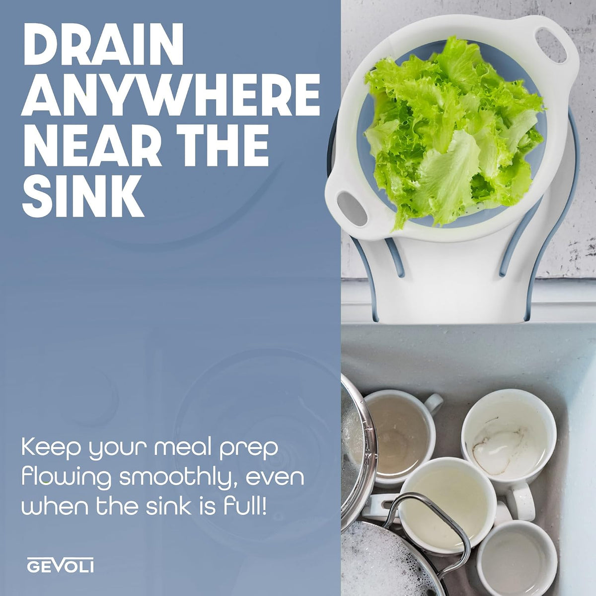 Collapsible Colanders (3 Pack Set) Food Strainers with Over-Sink Water Draining Base for Pasta Fruits and Vegetables (Patent Pending) White (3 Sizes, 3QT, 4QT and 5 Quart)