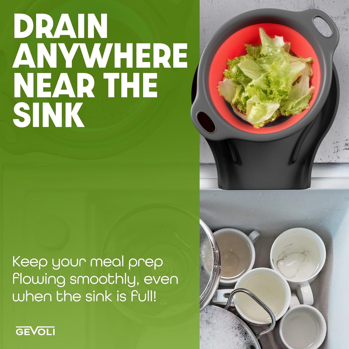 Collapsible Colanders (3 Pack Set) Food Strainers with Over-Sink Water Draining Base for Pasta Fruits and Vegetables (Patent Pending) White (3 Sizes, 3QT, 4QT and 5 Quart)