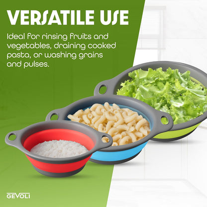 Collapsible Colanders (3 Pack Set) Food Strainers with Over-Sink Water Draining Base for Pasta Fruits and Vegetables (Patent Pending) White (3 Sizes, 3QT, 4QT and 5 Quart)