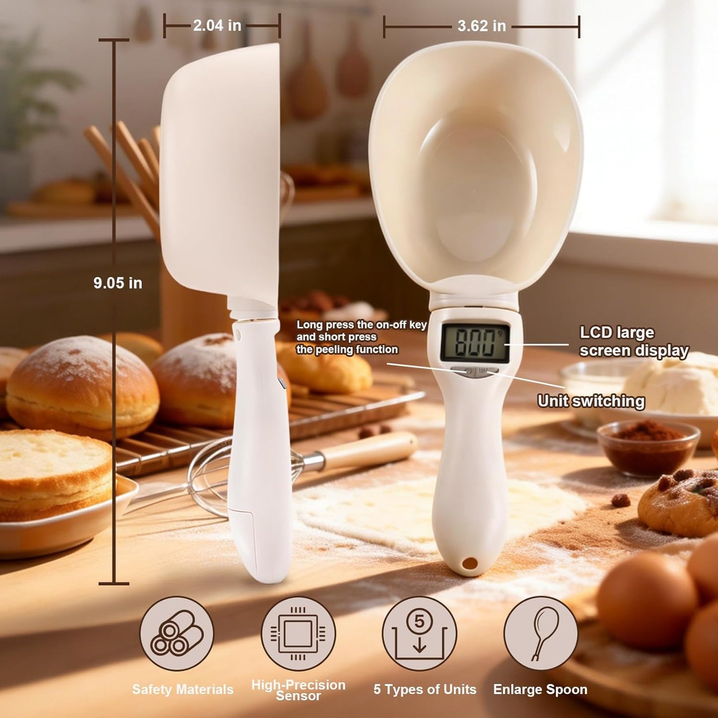 Digital Measuring Spoon, 800g/0.1g Precision Handheld Scale Scoop | Unit Conversion & LED Display Design, Ideal for Precise Weighing During Baking, Cooking and Food Preparation