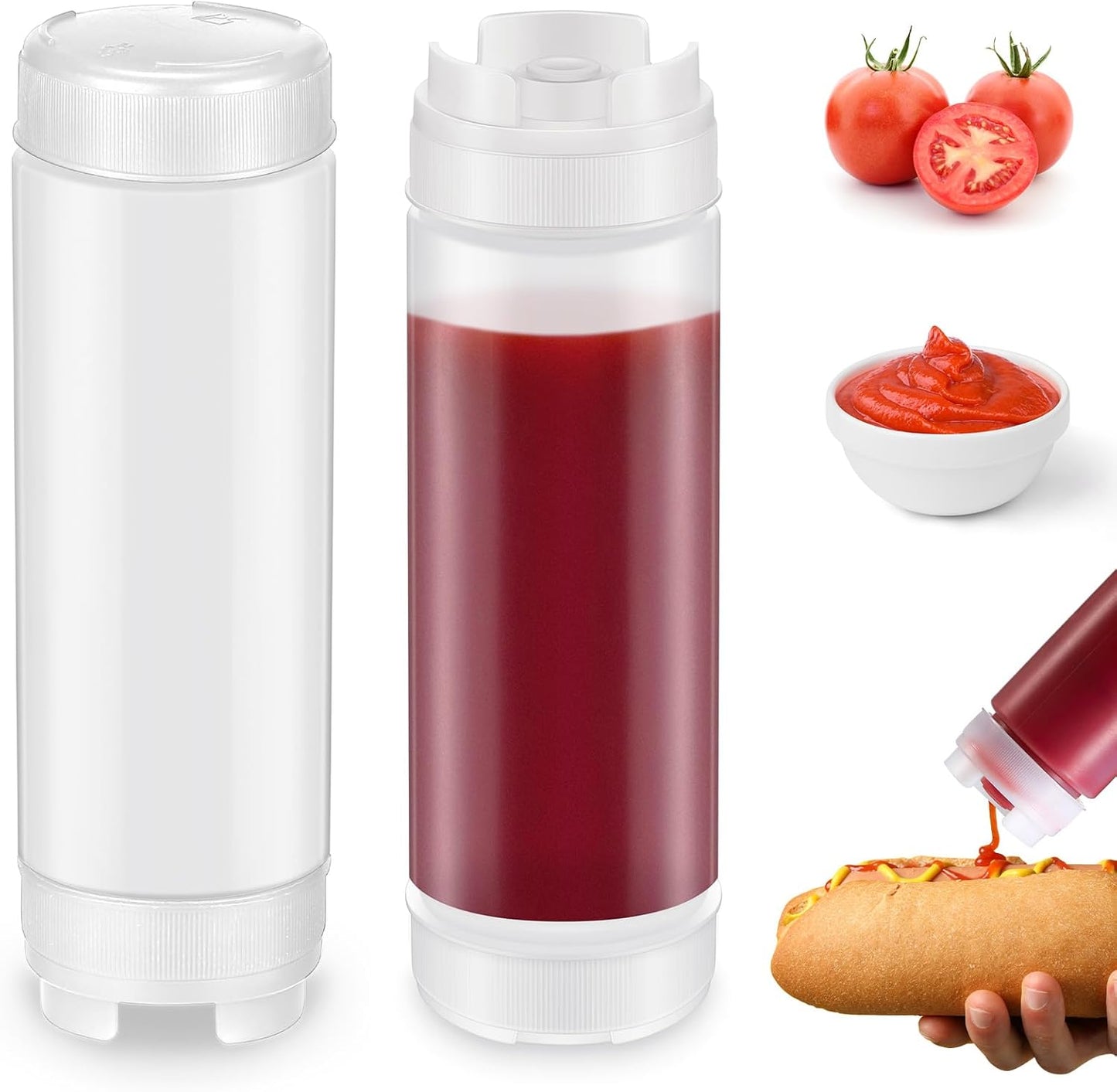 2 Pcs 20 oz Inverted Plastic Squeeze Bottles, Refillable Tip Large Valve Dispenser Condiment Squeeze Bottle for Sauces Ketchup Sour Cream Self Sealing Syrup Dispenser for Restaurants (White)