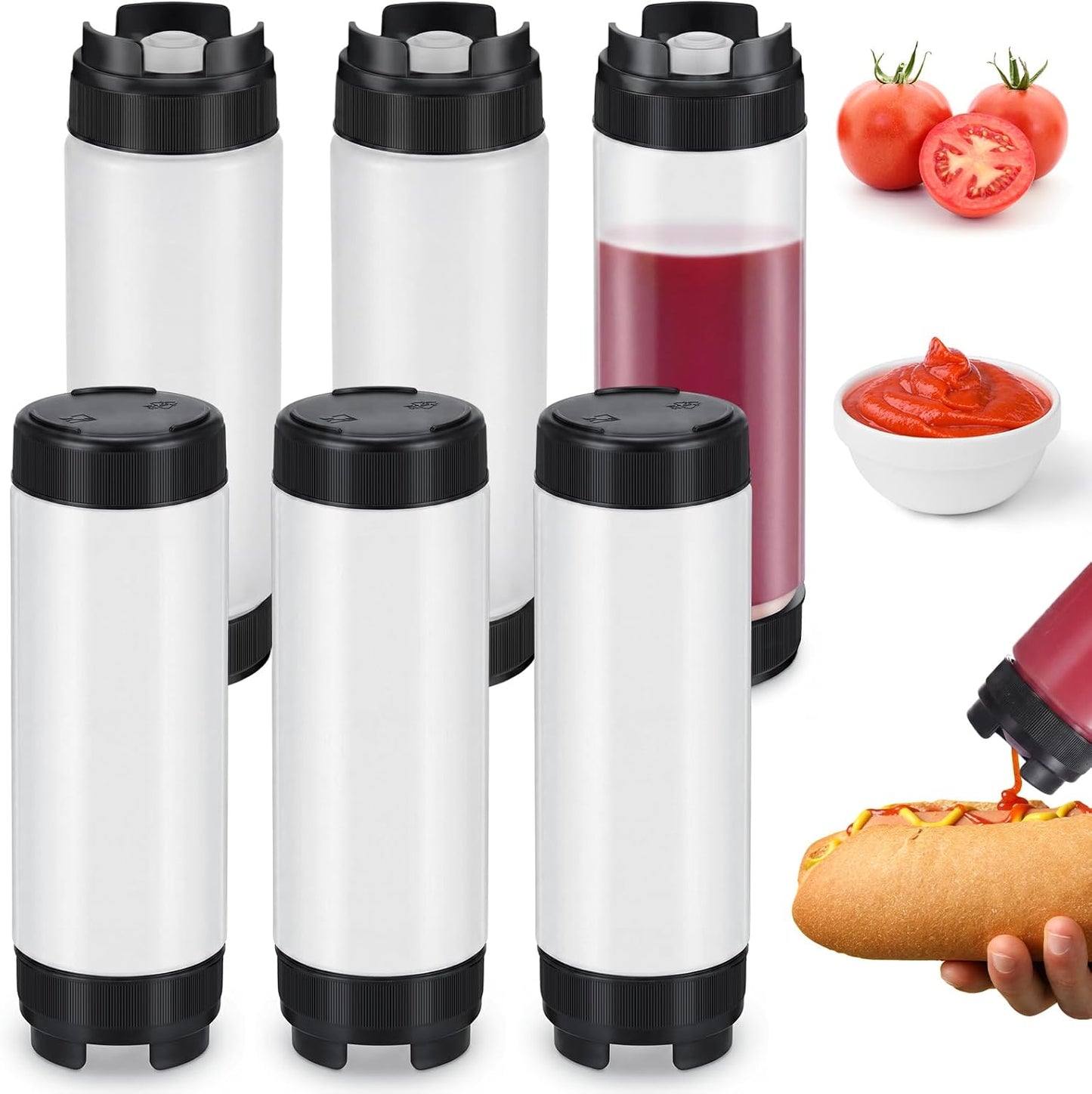 2 Pcs 20 oz Inverted Plastic Squeeze Bottles, Refillable Tip Large Valve Dispenser Condiment Squeeze Bottle for Sauces Ketchup Sour Cream Self Sealing Syrup Dispenser for Restaurants (White)