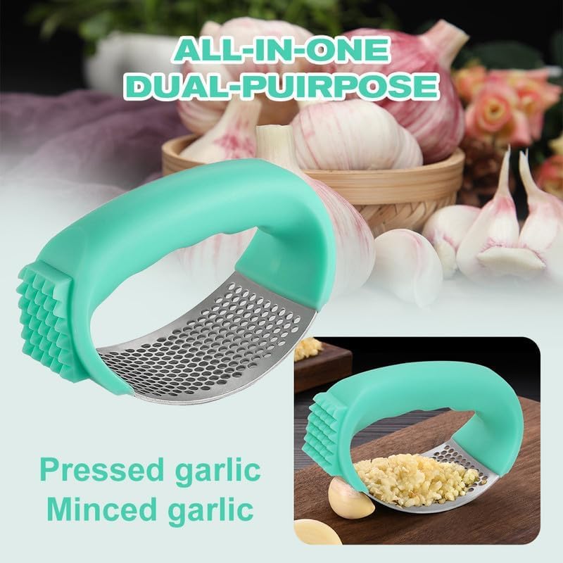2026 New Upgraded Garlic Press Rocker, Stainless Steel Garlic Press, Garlic Crusher with Peeler and Cleaning Brush, Garlic Chopper for Crush Garlic Kitchen Gadgets, Kitchen Tools (Black)