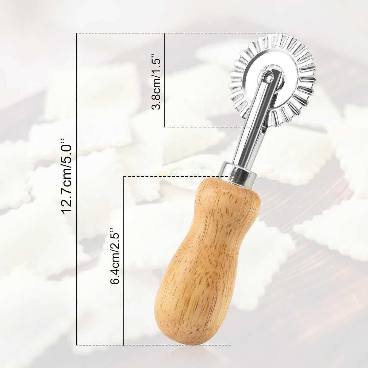Fluted Pastry Wheel Cutter, Sturdy Pasta Cutter Wheel Ravioli Crimper Edge Cutter Wheel for Home and Kitchen - 1.5 Inch Diameter