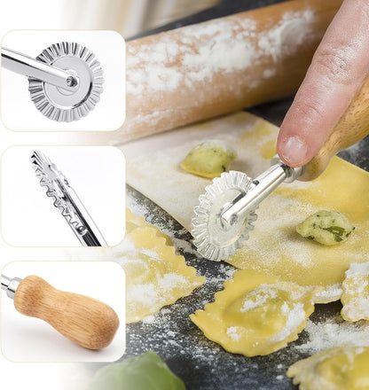 Fluted Pastry Wheel Cutter, Sturdy Pasta Cutter Wheel Ravioli Crimper Edge Cutter Wheel for Home and Kitchen - 1.5 Inch Diameter