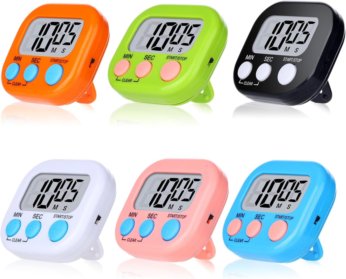 Kitchen Timer 6 Packs Digital Timers for Classroom Small Magnetic Countdown Stopwatch for Cooking Mini Loud Alarm Stop for Kitchen Study Work Baking Sports Games Timer Clock