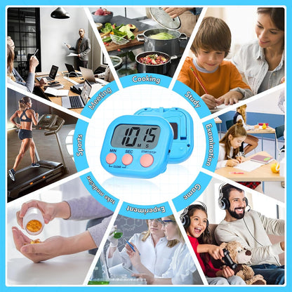 Kitchen Timer 6 Packs Digital Timers for Classroom Small Magnetic Countdown Stopwatch for Cooking Mini Loud Alarm Stop for Kitchen Study Work Baking Sports Games Timer Clock
