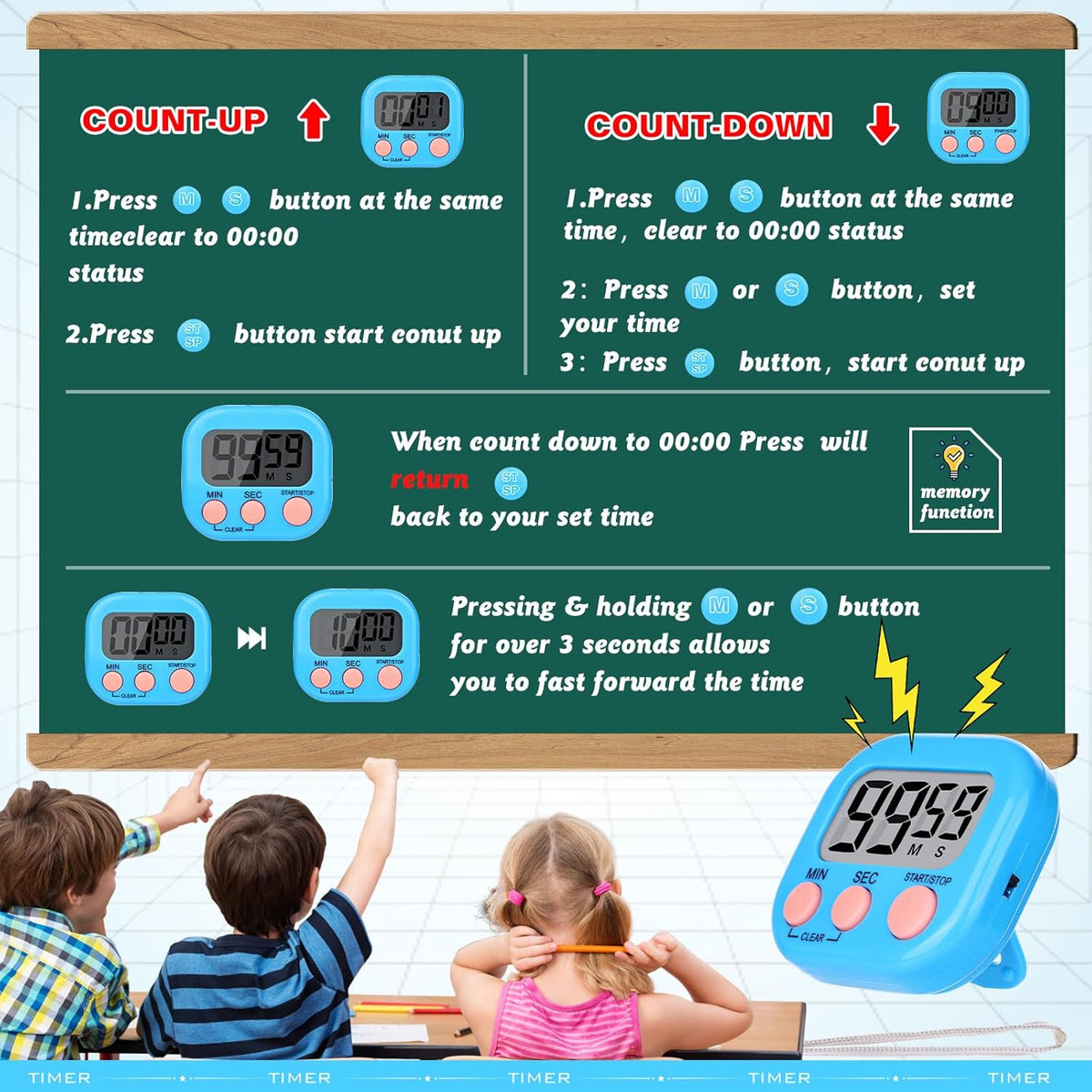 Kitchen Timer 6 Packs Digital Timers for Classroom Small Magnetic Countdown Stopwatch for Cooking Mini Loud Alarm Stop for Kitchen Study Work Baking Sports Games Timer Clock
