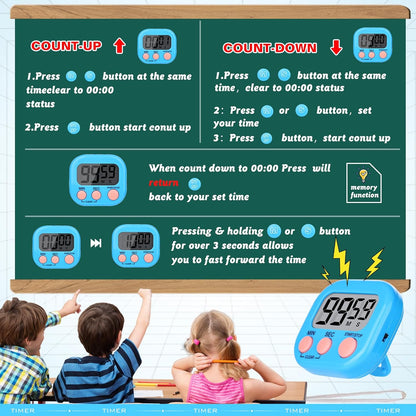 Kitchen Timer 6 Packs Digital Timers for Classroom Small Magnetic Countdown Stopwatch for Cooking Mini Loud Alarm Stop for Kitchen Study Work Baking Sports Games Timer Clock