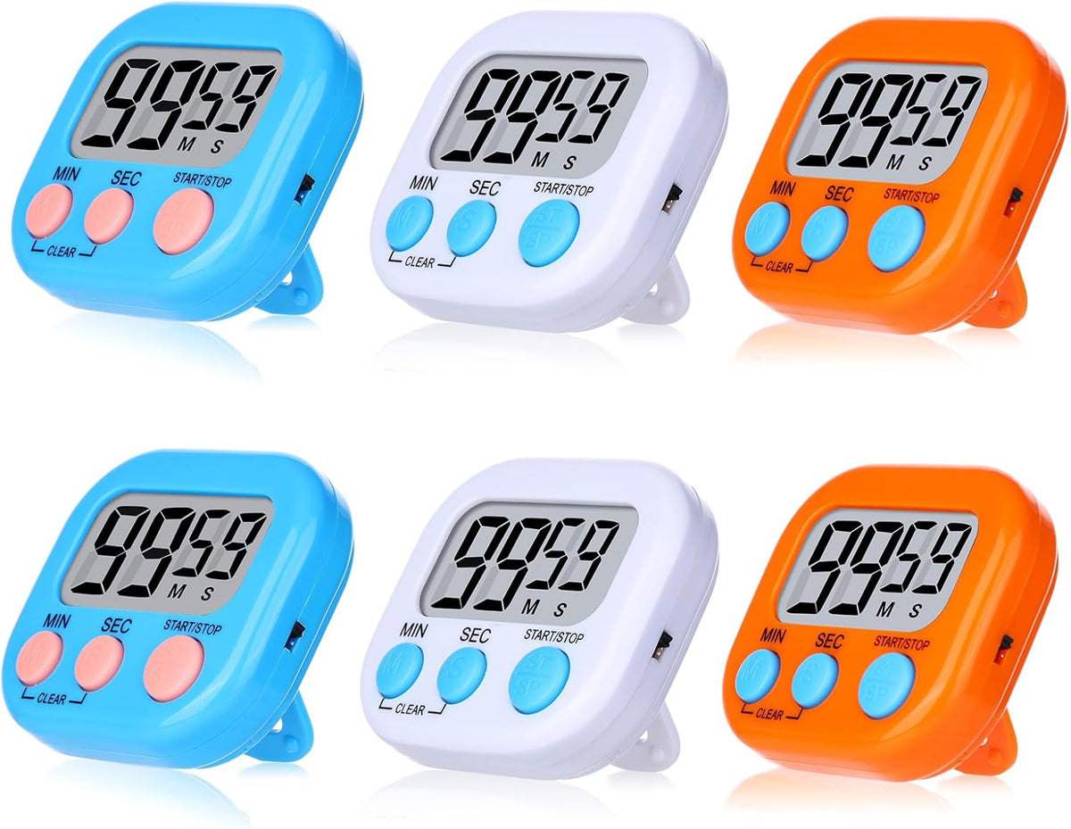 Kitchen Timer 6 Packs Digital Timers for Classroom Small Magnetic Countdown Stopwatch for Cooking Mini Loud Alarm Stop for Kitchen Study Work Baking Sports Games Timer Clock