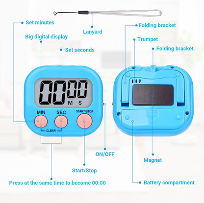 Kitchen Timer 6 Packs Digital Timers for Classroom Small Magnetic Countdown Stopwatch for Cooking Mini Loud Alarm Stop for Kitchen Study Work Baking Sports Games Timer Clock