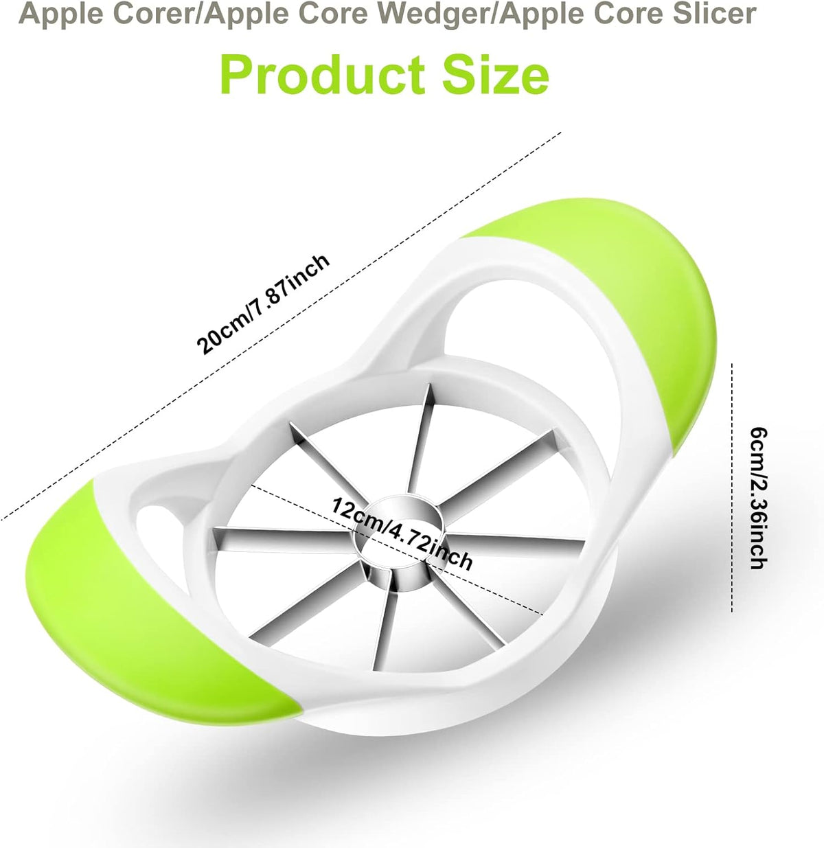Upgraded Apple Slicer, Corer and Divider, 4.72 Inch 8 Super Sharp Stainless Steel Blades, 1 Super Sharp Peeler, 2 Fruit Forks and 1 Orange Citrus Peeler Tool, Green