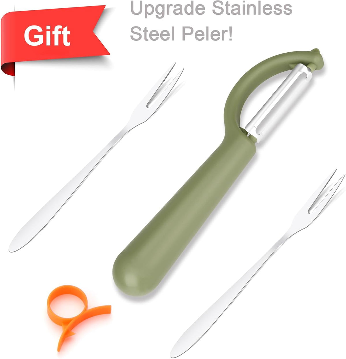 Upgraded Apple Slicer, Corer and Divider, 4.72 Inch 8 Super Sharp Stainless Steel Blades, 1 Super Sharp Peeler, 2 Fruit Forks and 1 Orange Citrus Peeler Tool, Green