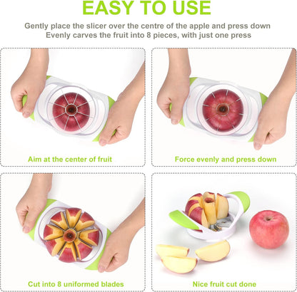 Upgraded Apple Slicer, Corer and Divider, 4.72 Inch 8 Super Sharp Stainless Steel Blades, 1 Super Sharp Peeler, 2 Fruit Forks and 1 Orange Citrus Peeler Tool, Green