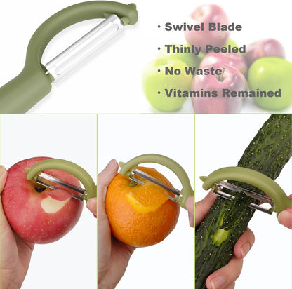 Upgraded Apple Slicer, Corer and Divider, 4.72 Inch 8 Super Sharp Stainless Steel Blades, 1 Super Sharp Peeler, 2 Fruit Forks and 1 Orange Citrus Peeler Tool, Green