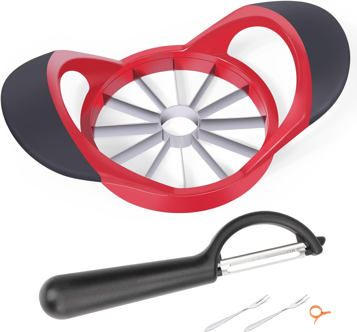 Upgraded Apple Slicer, Corer and Divider, 4.72 Inch 8 Super Sharp Stainless Steel Blades, 1 Super Sharp Peeler, 2 Fruit Forks and 1 Orange Citrus Peeler Tool, Green