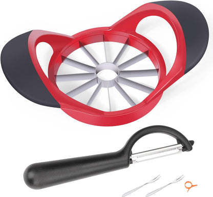 Upgraded Apple Slicer, Corer and Divider, 4.72 Inch 8 Super Sharp Stainless Steel Blades, 1 Super Sharp Peeler, 2 Fruit Forks and 1 Orange Citrus Peeler Tool, Green