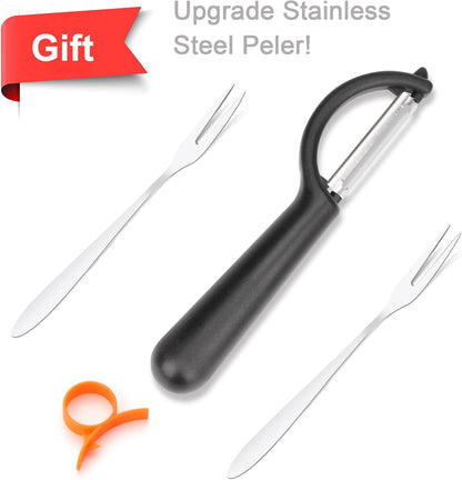 Upgraded Apple Slicer, Corer and Divider, 4.72 Inch 8 Super Sharp Stainless Steel Blades, 1 Super Sharp Peeler, 2 Fruit Forks and 1 Orange Citrus Peeler Tool, Green