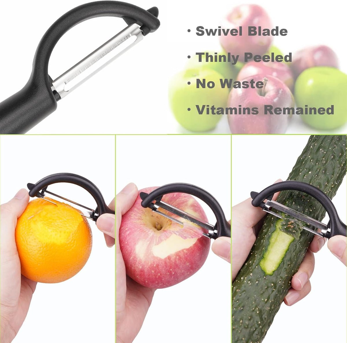 Upgraded Apple Slicer, Corer and Divider, 4.72 Inch 8 Super Sharp Stainless Steel Blades, 1 Super Sharp Peeler, 2 Fruit Forks and 1 Orange Citrus Peeler Tool, Green