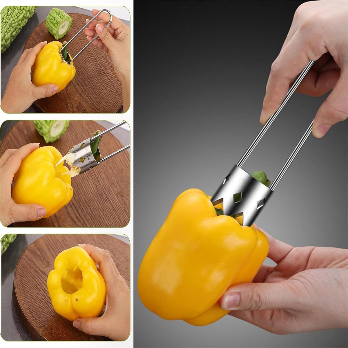 Red Bell Pepper Corer Tool,304 Stainless Steel Pepper Seed Remover and Apple Corer,Fruit and Vegetable Corer for Peppers,Apples,Pears and Tomatoes