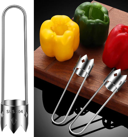 Red Bell Pepper Corer Tool,304 Stainless Steel Pepper Seed Remover and Apple Corer,Fruit and Vegetable Corer for Peppers,Apples,Pears and Tomatoes
