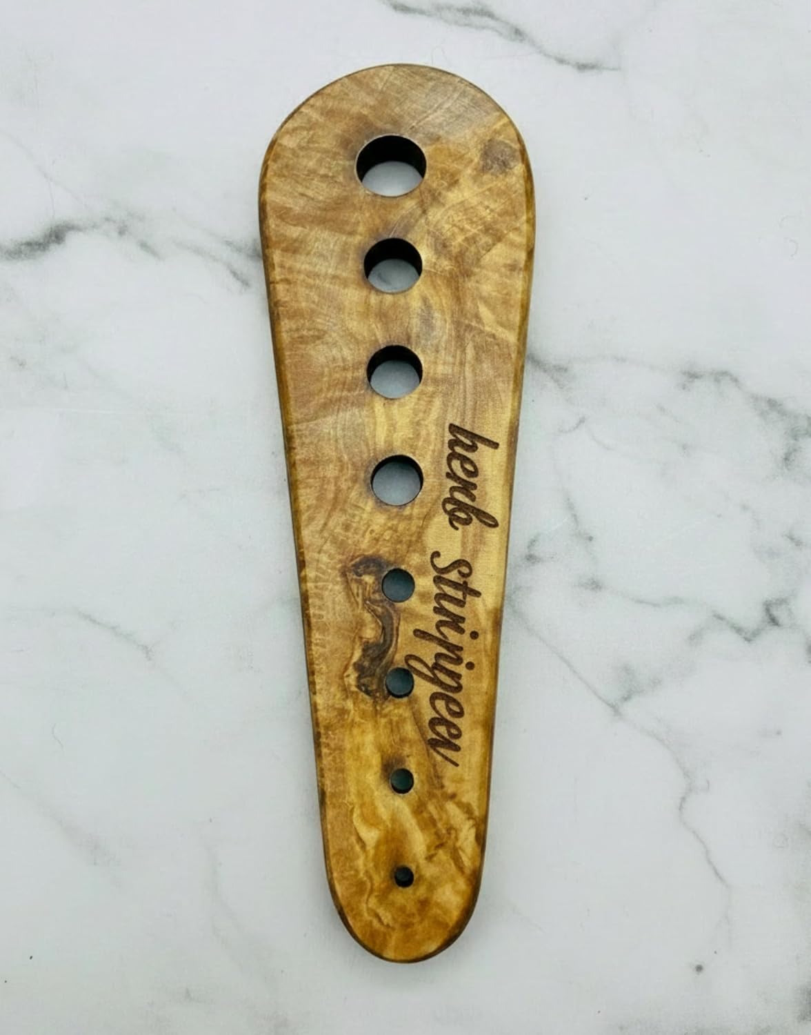 Handmade Olive Wood Herb Stripper, Natural Wood Kitchen Tool for Fresh Herbs