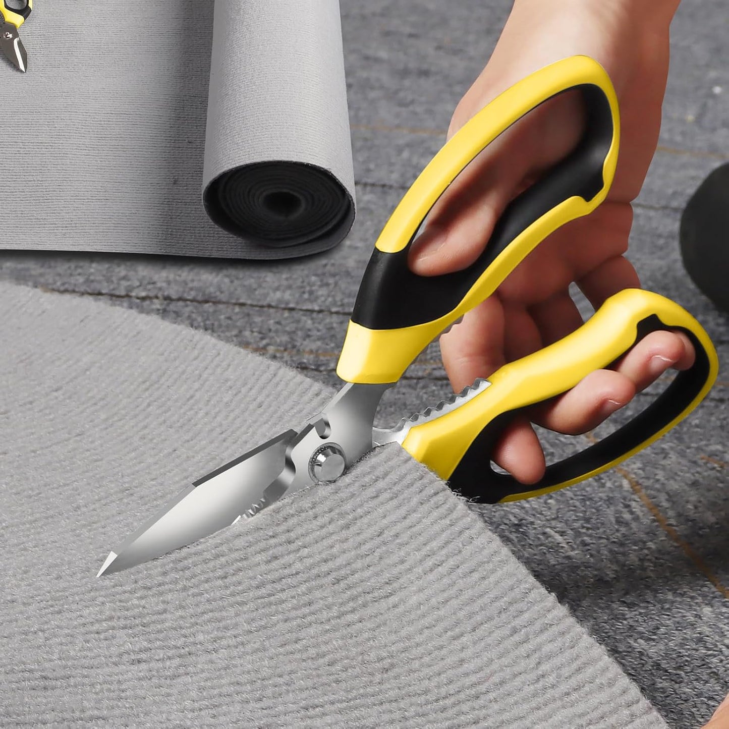 Utility Scissors All Purpose heavy duty 8-Inch Yellow | Comfort Grip, Sharp Serrated Blades Cutting Carpet Cardboard Wire Fabric, Multipurpose Shears for Kitchen Garden Office Craft