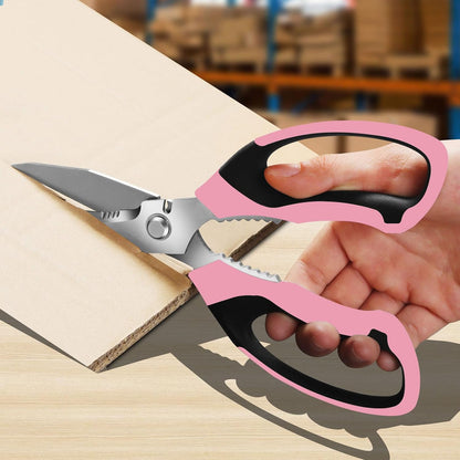 Utility Scissors All Purpose heavy duty 8-Inch Yellow | Comfort Grip, Sharp Serrated Blades Cutting Carpet Cardboard Wire Fabric, Multipurpose Shears for Kitchen Garden Office Craft