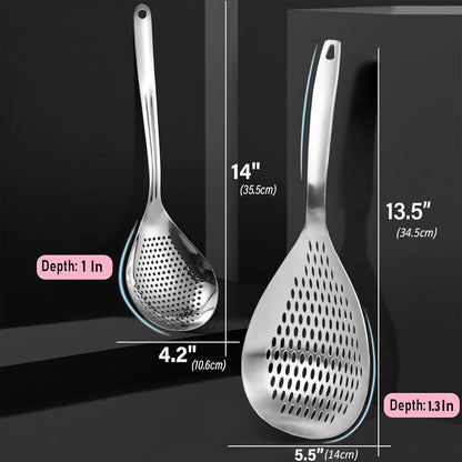 Skimmer Slotted Spoon, 2 Pack Stainless Steel Pasta Spider Strainer Skimmer Ladle Spoon for Frying and Cooking, Frying Strainer, Kitchen Cooking Colander