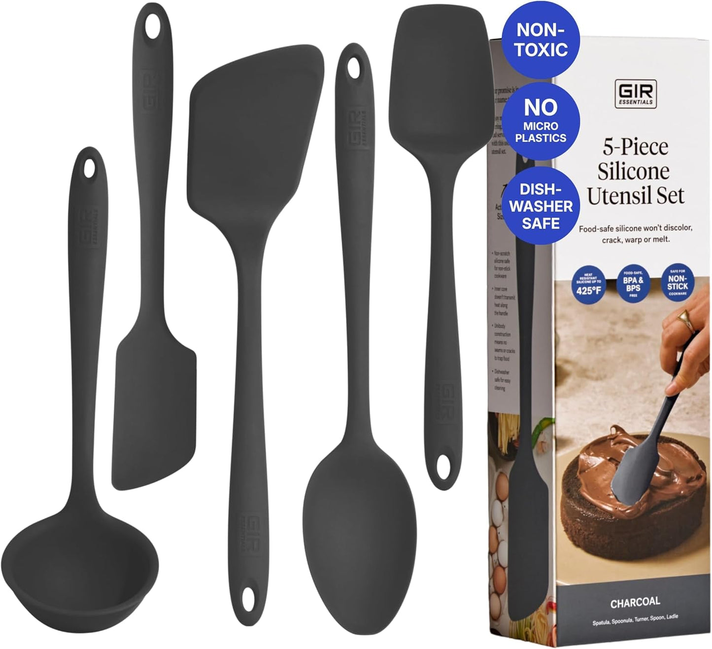 GIR 5-Piece Silicone Kitchen Utensils Set, Non-Toxic Cooking Utensils for Cooking and Baking, Heat Resistant, Food Grade, Dishwasher Safe Rubber Spatula, Ladle, Spoon - Party Confetti
